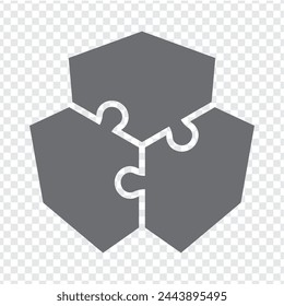 Simple icon puzzle in gray. Simple icon polygonal puzzle of the  three elements on transparent background for your web site design, app, UI. EPS10.