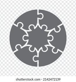 Simple icon puzzle in gray. Simple icon puzzle of the six elements  and center on transparent background your web site design, logo, app, UI.  Vector illustration EPS10.