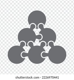 Simple icon puzzle in gray. Simple icon puzzle of the six circles elements on transparent background your web site design, logo, app, UI.  Vector.  EPS10.