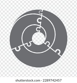 Sencillo rompecabezas en gris. Espiral de rompecabezas simple de los ocho elementos sobre fondo transparente para el diseño de tu sitio web, aplicación, interfaz de usuario. EPS10.