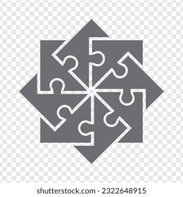 Simple icon puzzle in gray. Simple icon square puzzle of the eight elements  on transparent background for your web site design, app, UI. EPS10.