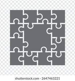 Simples quebra- cabeça de ícone em cinza. Name Simples ícone quadrado quebra-cabeça de doze elementos e centrar no fundo transparente para o seu design de site, aplicativo, UI. EPS10