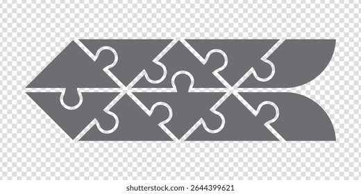 Simple icon puzzle in gray.  Simple icon puzzle of the ten elements on transparent background. Arrow puzzle.  Vector illustration for your design, app, UI.  EPS10.