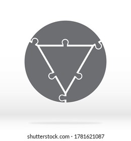Simple icon puzzle in gray. Simple icon puzzle of the three elements  and center triangle on gray background your web site design, logo, app, UI.  Vector illustration EPS10.