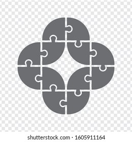 Simple icon puzzle in gray.  Simple icon puzzle of the twelve elements on transparent background. Twelve pieces polygonal puzzle. Jigsaw. EPS10. 