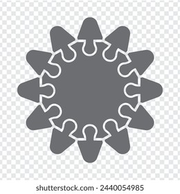 Simple icon puzzle in gray. Simple icon puzzle of the  twelve elements and center on transparent background for your web site design, app, UI. EPS10.