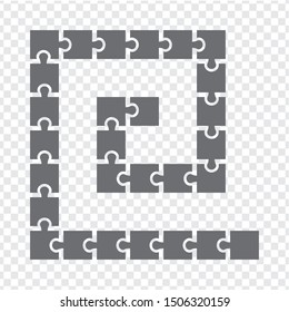 Simple icon puzzle in gray.  Simple icon puzzle of the twenty eight elements on transparent background. Flat design. Vector illustration EPS10.