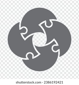 Simple icon of puzzle in grey.  Simple icon puzzle of the four elements and center on transparent background for your web site design, logo, app, U. EPS10.