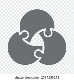 Simple icon of puzzle in grey.  Simple icon puzzle of the three elements  on transparent background for your web site design, logo, app, U. EPS10.