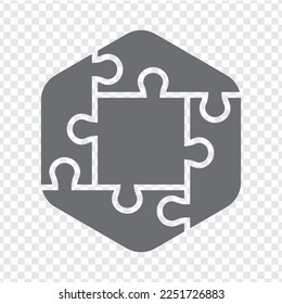 Simple icon puzzle hexagon in gray. Simple icon puzzle of the four elements and center on transparent background for your web site design, app, UI. EPS10.