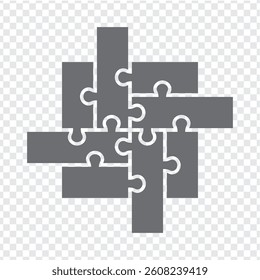 Simple icon puzzle polygonal in gray. Simple icon puzzle of the eight elements on transparent background for your web site design, app, UI. EPS10.
