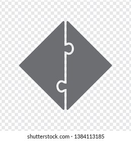 Simple icon puzzle  rhombus in gray. Simple icon puzzle rhombus from two pieces on transparent background.  Flat design.  EPS10.