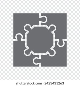 Simple icon puzzle square in gray. Simple icon puzzle of the four elements and center octagon on transparent background for your web site design, app, UI. EPS10.