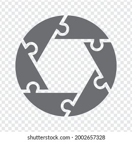Simple icon puzzles in gray. Simple icon circle puzzle of the six elements and hexagon center on transparent background for your web site design, app, UI. EPS10.
