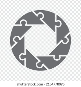 Simple icon puzzles in gray. Simple icon circle puzzle of the eight elements and octagon on transparent background for your web site design, app, UI. EPS10.
