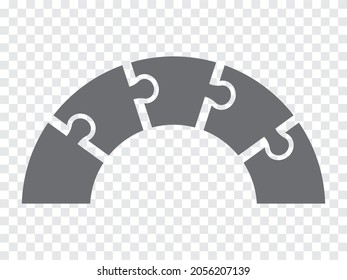 Un icono simple se rompe en gris. Sencillo rompecabezas de semicírculo de los cinco elementos sobre fondo transparente para el diseño de su sitio web, aplicación, interfaz de usuario. EPS10.