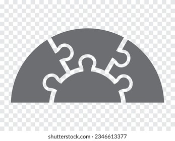 Simple icon puzzles in gray. Simple icon half circle puzzle of the three elements and center on transparent background for your web site design, app, UI. EPS10.