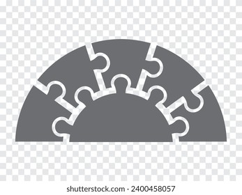 Simple icon puzzles in gray. Simple icon half circle puzzle of the five elements and center on transparent background for your web site design, app, UI. EPS10.