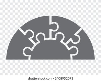 Einfache Icon-Rätsel auf Grau. Einfache Icon Halbkreis-Puzzle der vier Elemente und Mitte auf transparentem Hintergrund für Ihre Website-Design, App, UI. EPS10.