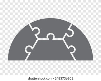 Simple icon puzzles in gray. Simple icon half circle puzzle of the three elements and center on transparent background for your web site design, app, UI. EPS10.