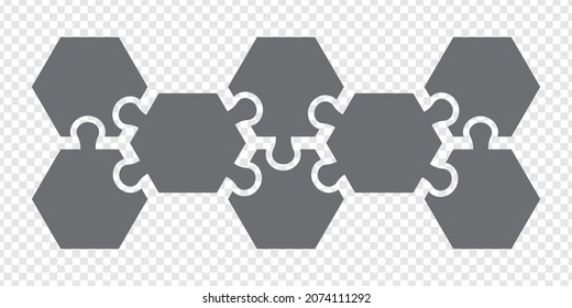 Simple icon puzzles in gray. Simple icon hexagon puzzle of the eight elements  on transparent background for your web site design, app, UI. EPS10.