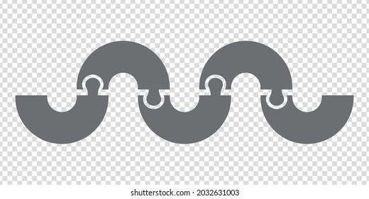 Un icono simple se rompe en gris. Sencillo arco de rompecabezas de los cinco elementos sobre fondo transparente para el diseño de tu sitio web, aplicación, interfaz de usuario. 