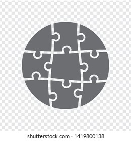Simple icon puzzles in grey. Simple circle icon puzzle of the nine elements on transparent background. Flat design. Vector illustration EPS10. 