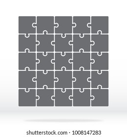 Simple icon puzzles in grey. Simple icon puzzle of the twenty five elements. Stock vector. Flat design.