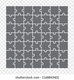Simple icon puzzles in grey. Simple icon puzzle of the forty nine elements on transparent background. Simple icon puzzle seven on seven pieces. Stock vector. Flat design.