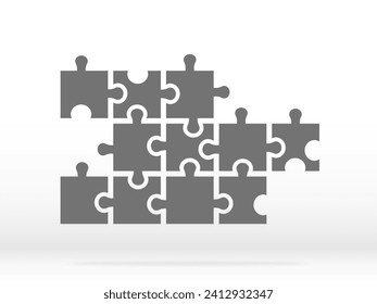 Simple icon puzzles in grey with shadow. Simple icon incomplete puzzle of the eleven elements on white background or your web site design, app, UI. EPS10.