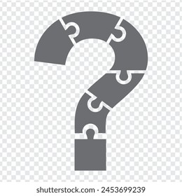 Simple icon question mark puzzle in gray. Simple icon puzzle of six pieces on transparent background for your design. Vector illustration EPS10.