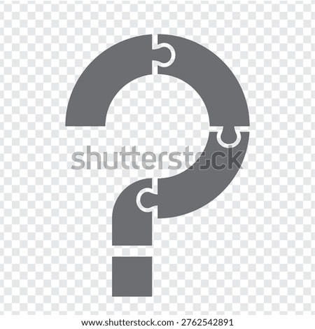 Simple icon question mark puzzle in gray. Simple icon puzzle of five pieces on transparent background for your design. Vector illustration EPS10.
