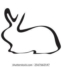 simple icon of a rabbit sitting with folded paws drawn with an unusual outline, for Easter or other designs