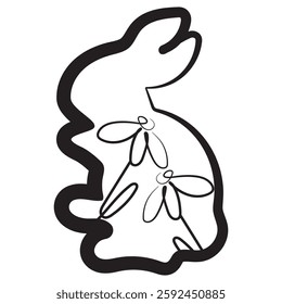 simple icon of rabbit washing with chamomile buds in line art style, for logos or holiday designs