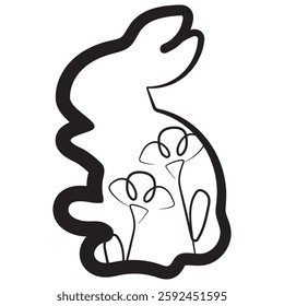 simple icon of a rabbit washing with flower buds in line art style, for logos or holiday designs