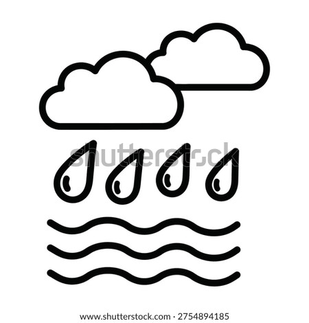 Simple icon of rain clouds and raindrops falling to the ground icon
