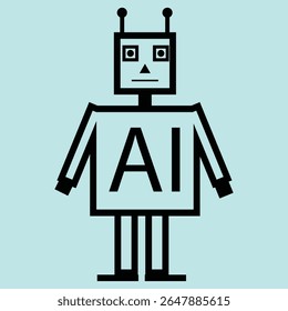 A simple icon representing AI (Artificial Intelligence) and robotics, featuring a black outlined robot on a light blue background. Ideal for tech themes.