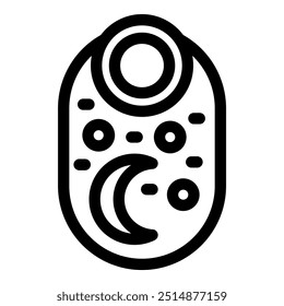 Simple icon representing a baby monitor displaying a crescent moon, evoking a peaceful night's sleep for a baby