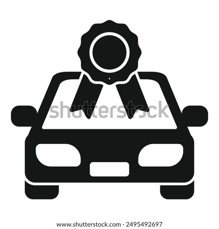 Simple icon representing a car winning a prize, for use in transportation or quality related concepts