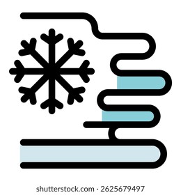 Simple icon representing cold air flowing over a frozen surface, symbolizing winter, freezing temperatures, and cold weather conditions