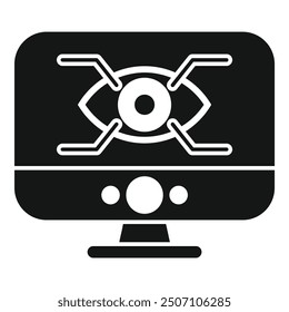 Simple icon representing a computer monitoring system with an eye symbol displayed on its screen