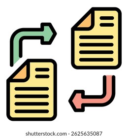 Simple icon representing the concept of data integration, with two documents exchanging information