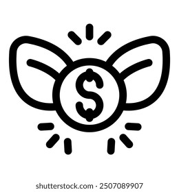 Simple icon representing the concept of green economy, with a dollar coin surrounded by leaves growing on each side