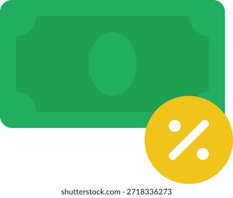 Icono simple que representa descuentos en efectivo, ideal para comercio electrónico, finanzas y contenido promocional.