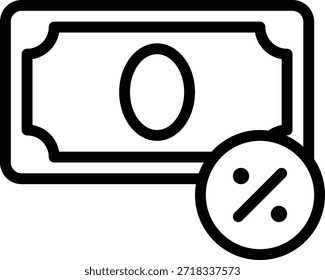 Icono simple que representa descuentos en efectivo, ideal para comercio electrónico, finanzas y contenido promocional.
