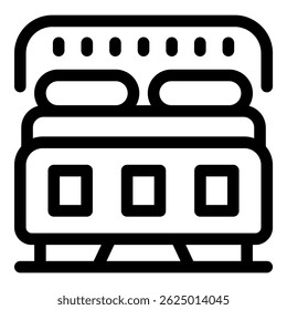 Simple icon representing a double bed with two pillows and a headboard, ideal for websites or apps related to furniture and interior design