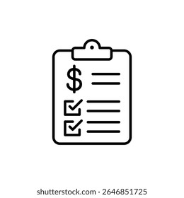 Um ícone simples que representa uma lista de verificação financeira, ideal para aplicativos de orçamento, finanças e contabilidade.