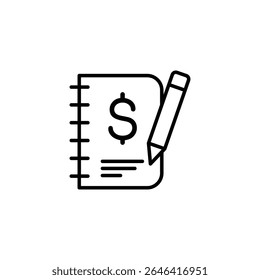 Un ícono simple que representa la toma de notas financieras, ideal para App o Sitios web de finanzas.