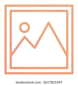 A simple icon representing an image placeholder, featuring a frame, mountains, and a sun-like circle