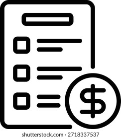 Ícone simples que representa faturas e pagamentos, adequado para aplicações Web e móveis financeiras, bancárias ou contábeis.